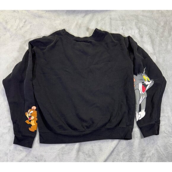 Tom & Jerry Black Sweatshirt Medium Pullover  With Sleeve Graphics Fleece-Lined - Picture 10 of 16